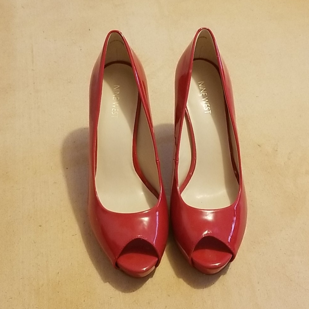 Nine west red patent leather open toe pump